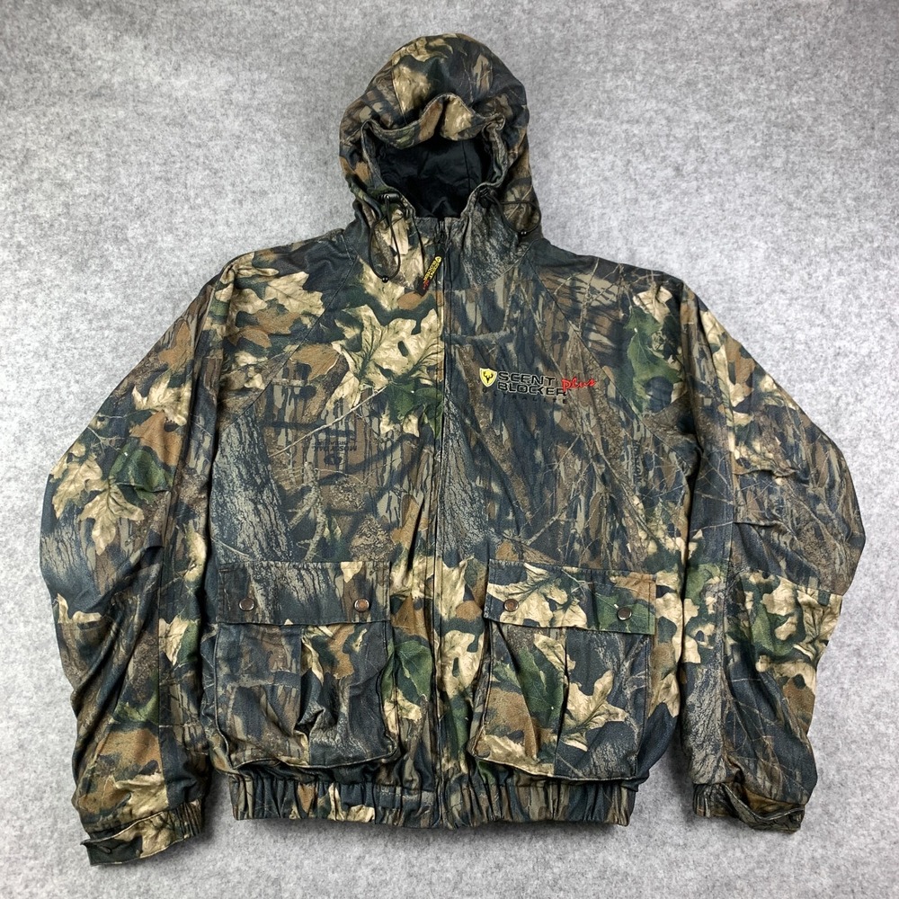 Scent Blocker Plus Jacket Mens Medium Mossy Oak Camo Hooded Ultralite Hunting‎